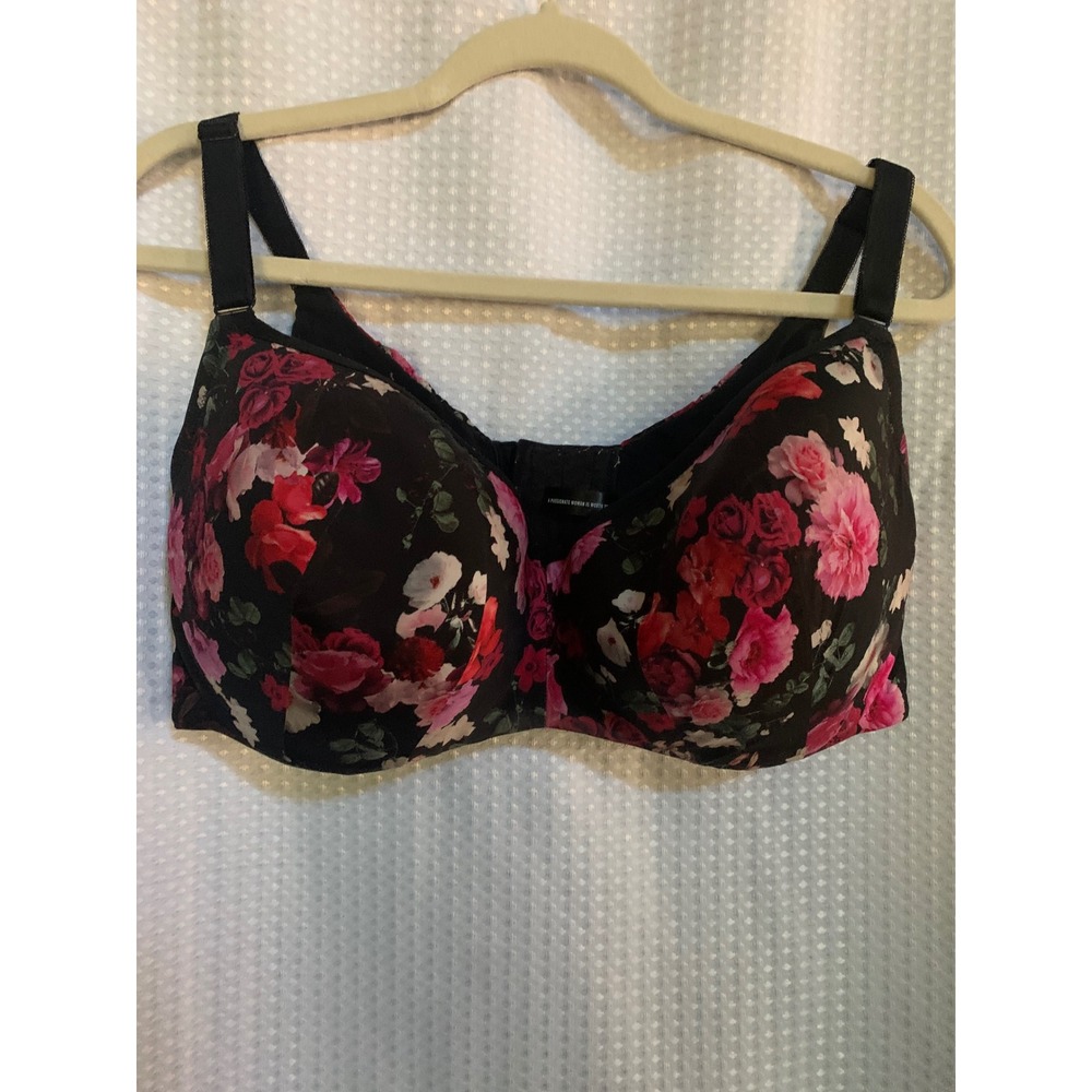 Torrid Curve Full Coverage Underwire Bra 42DDD Black Pink Floral Rose Print